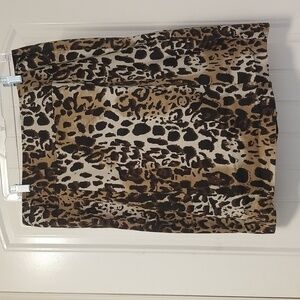 Cato Leopard Print Knee Length Skirt Office Business Work Weekend Size 14 Cotton